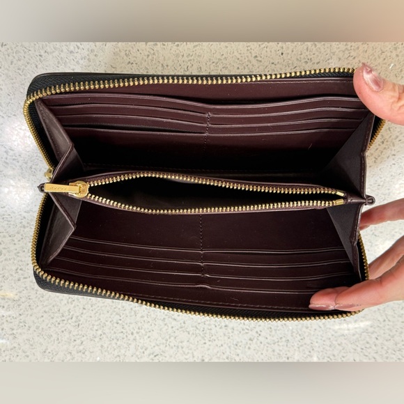 Coach Dark Brown Leather Monogram Gold Hardware Zippered Wallet - Picture 4 of 13